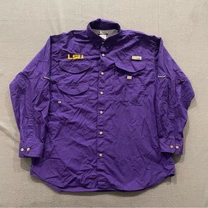 Columbia PFG LSU Tigers Shirt Mens Large Long Sleeve Fishing Vented Big Logo
